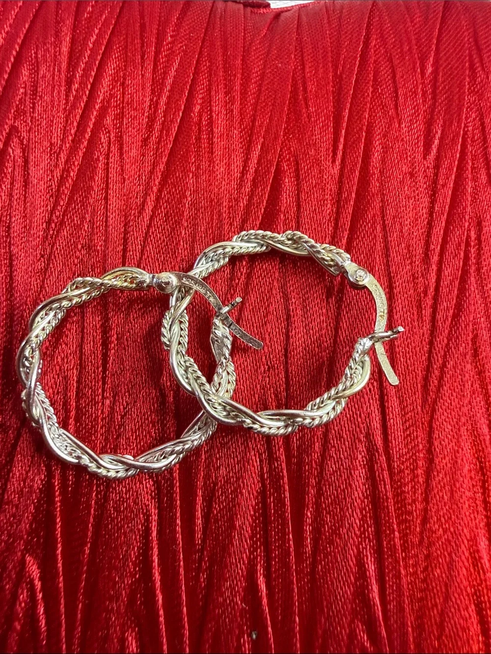 Twisted Rope Hoop Earrings in Two-Tone Silver, 925 TH